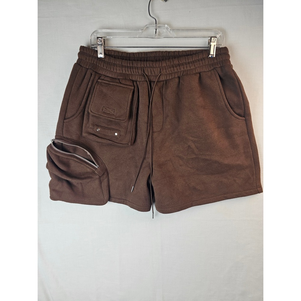 PacSun Mens Sample Cargo Sweat Shorts Brown Fleece Utility Pockets Large
